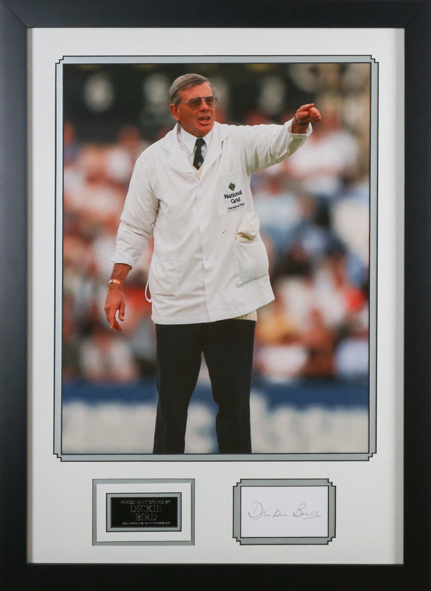 Dickie Bird Signed White card Framed Display - Memorabilia Framers Shop